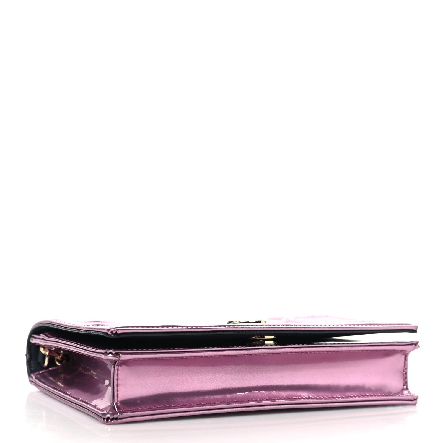 Metallic Patent Micro-Cannage Diorama Wallet on Chain Pouch Pink