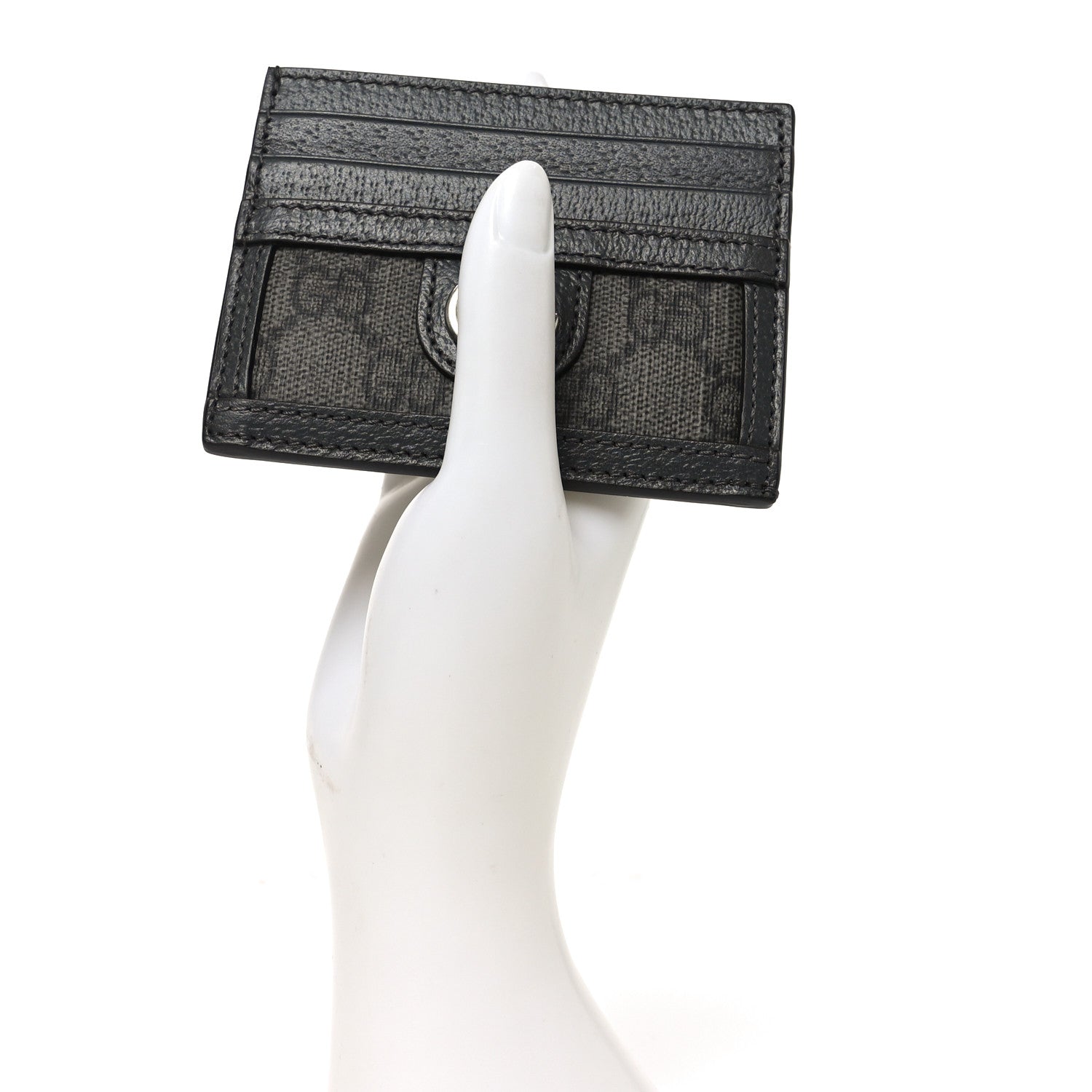GG Supreme Monogram Textured Dollar Calfskin Ophidia  Holder Grey Black Graphite Grey