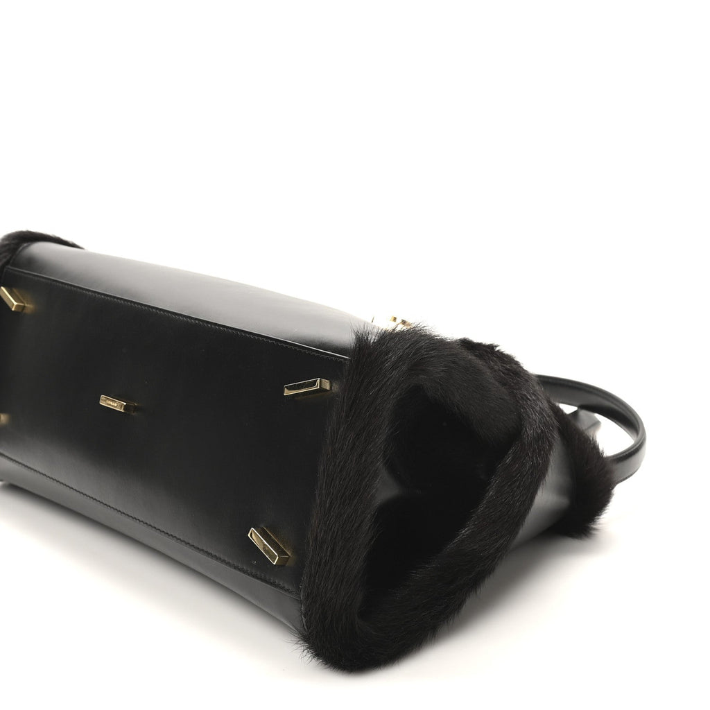 Calfskin Shearling Medium Hug Bag Black
