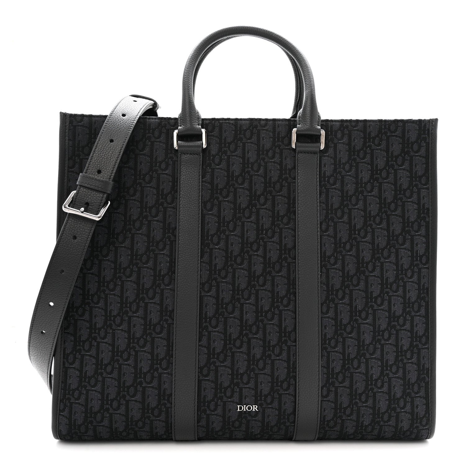 Oblique Grained Calfskin East West Tote Black