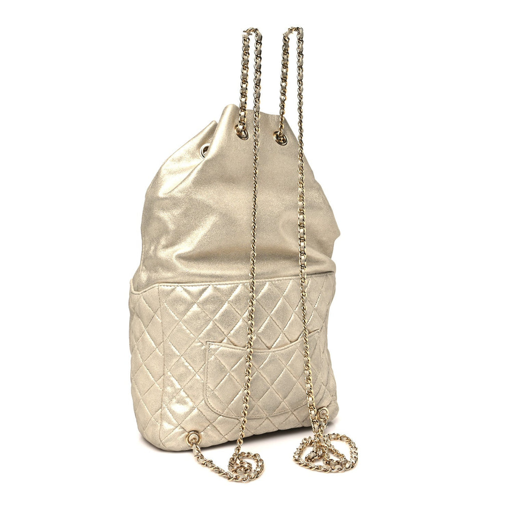 Metallic Lambskin Quilted Small In Seoul Backpack Light Gold