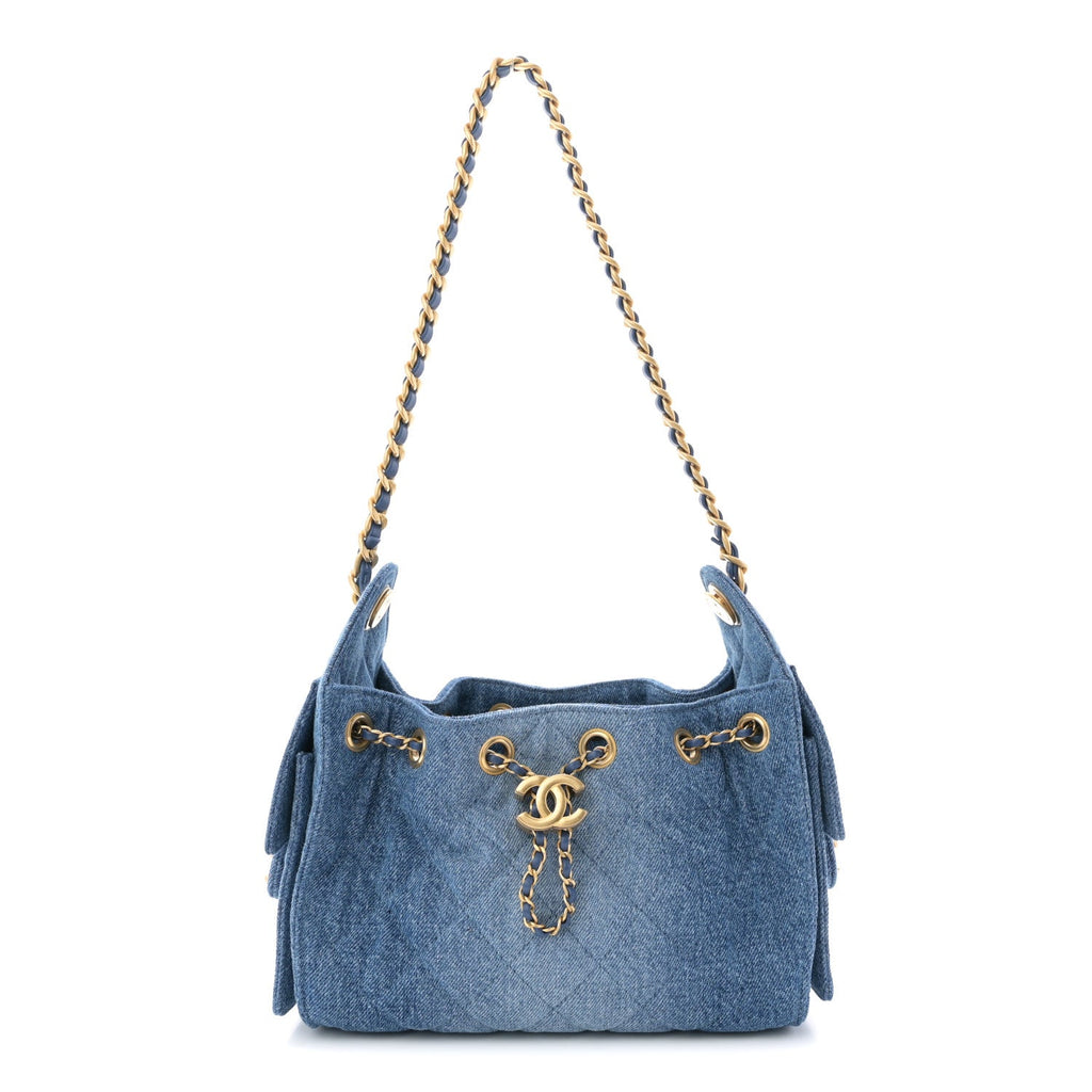 Washed Denim Quilted Mini Chanel 25 Handbag Blue