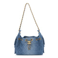 Washed Denim Quilted Mini Chanel 25 Handbag Blue