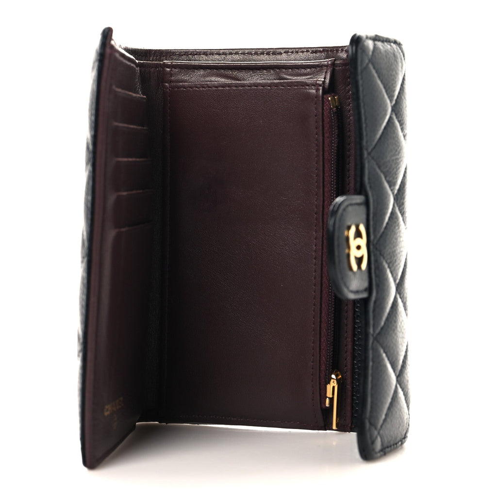 Caviar Quilted Medium Flap Wallet Black