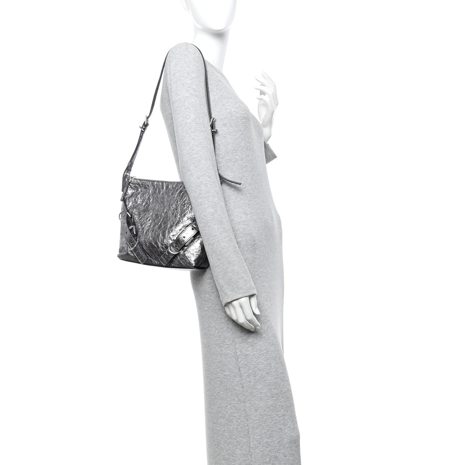 Metallic Calfskin Small Voyou Bag Silver
