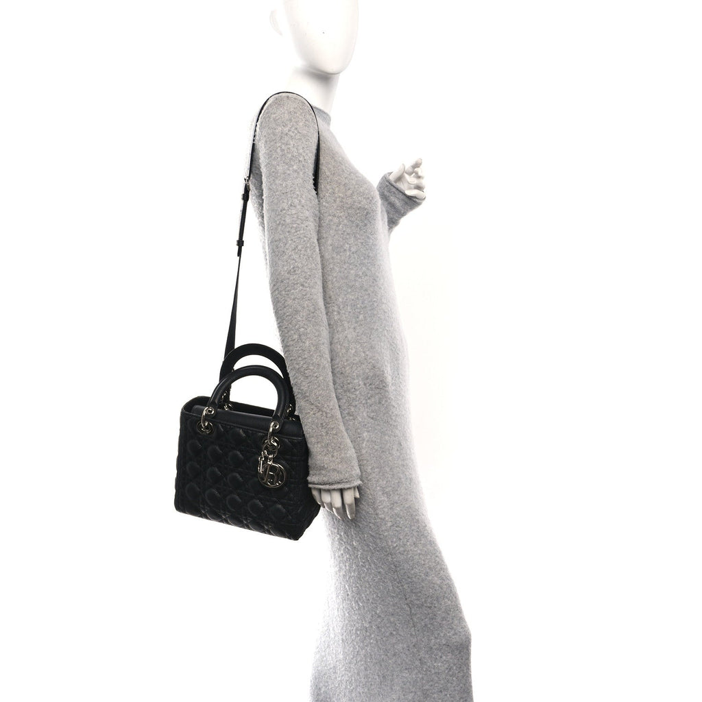Grained Calfskin Cannage Medium Lady Dior Black