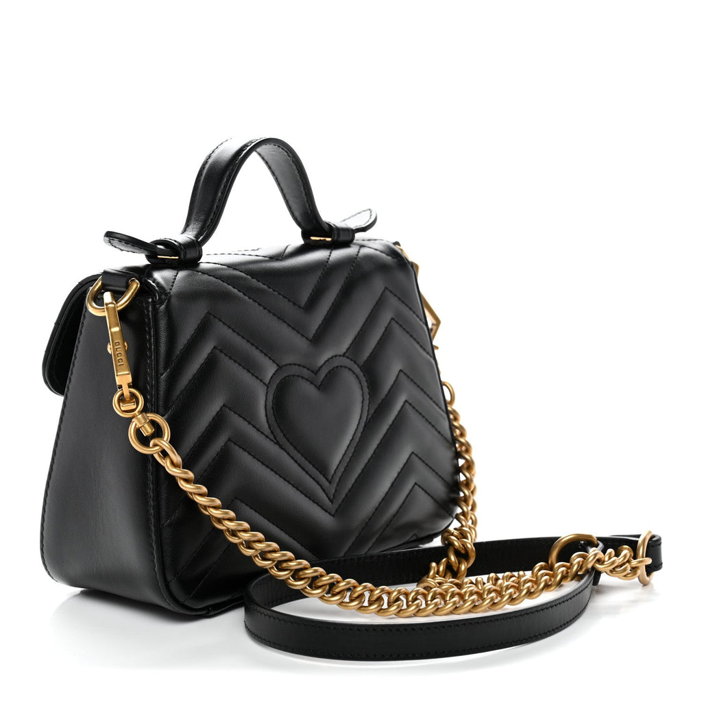 Calfskin Matelasse Mini GG Marmont Top Handle Shoulder Bag Black