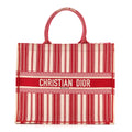 Canvas Embroidered Mykonos Large Striped Book Tote Red
