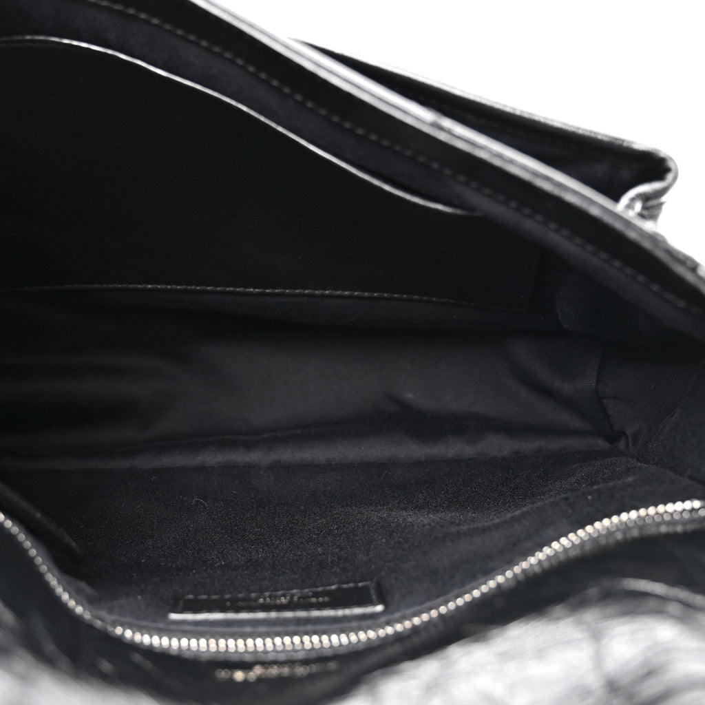 Crinkled Calfskin Matelasse Monogram Medium Niki Chain Satchel Black
