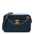 Lambskin Quilted Small In & Out Camera Case Navy Light Blue