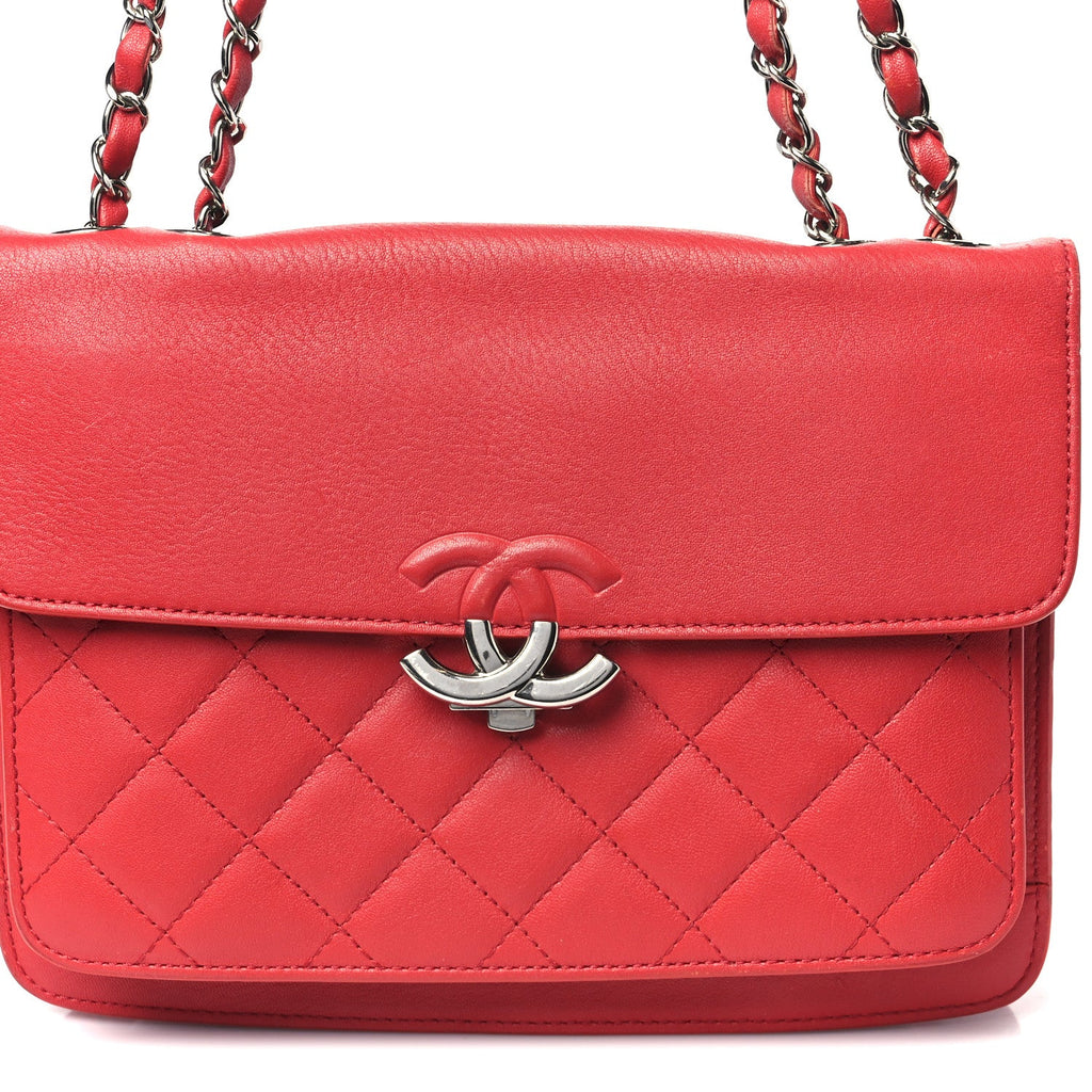 Caviar Quilted Small CC Box Top Flap Red