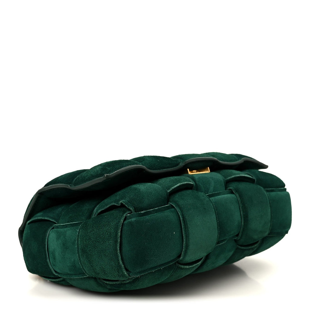 Suede Maxi Intrecciato Padded Chain Cassette Crossbody Bag Emerald Green