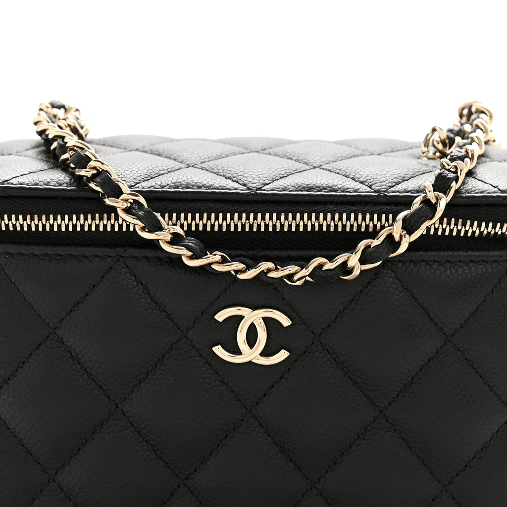 Caviar Quilted Small Tiny CC Vanity Case With Chain Black