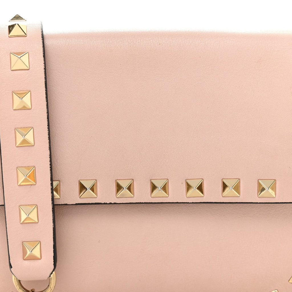 Calfskin Rockstud Crossbody Saddle Bag Water Rose