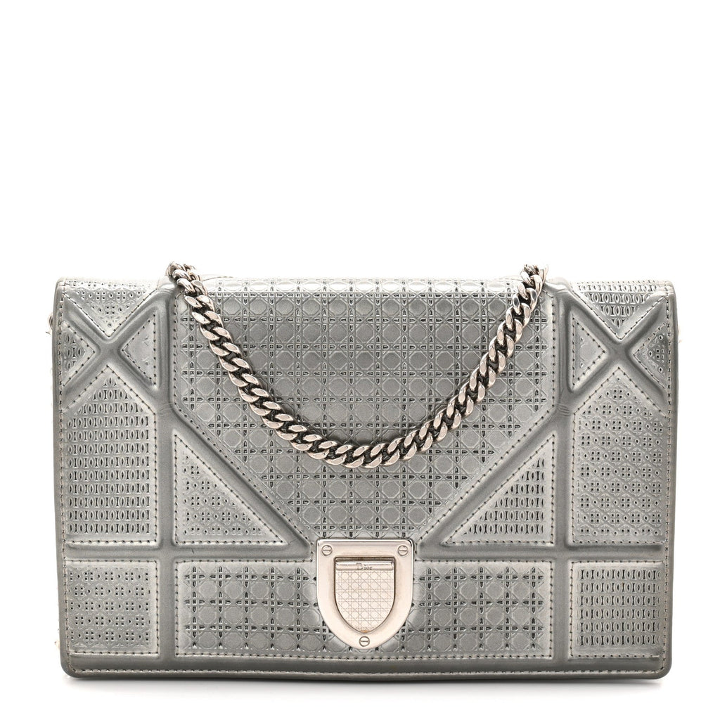 Metallic Patent Micro-Cannage Diorama Wallet on Chain Pouch Silver