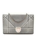 Metallic Patent Micro-Cannage Diorama Wallet on Chain Pouch Silver