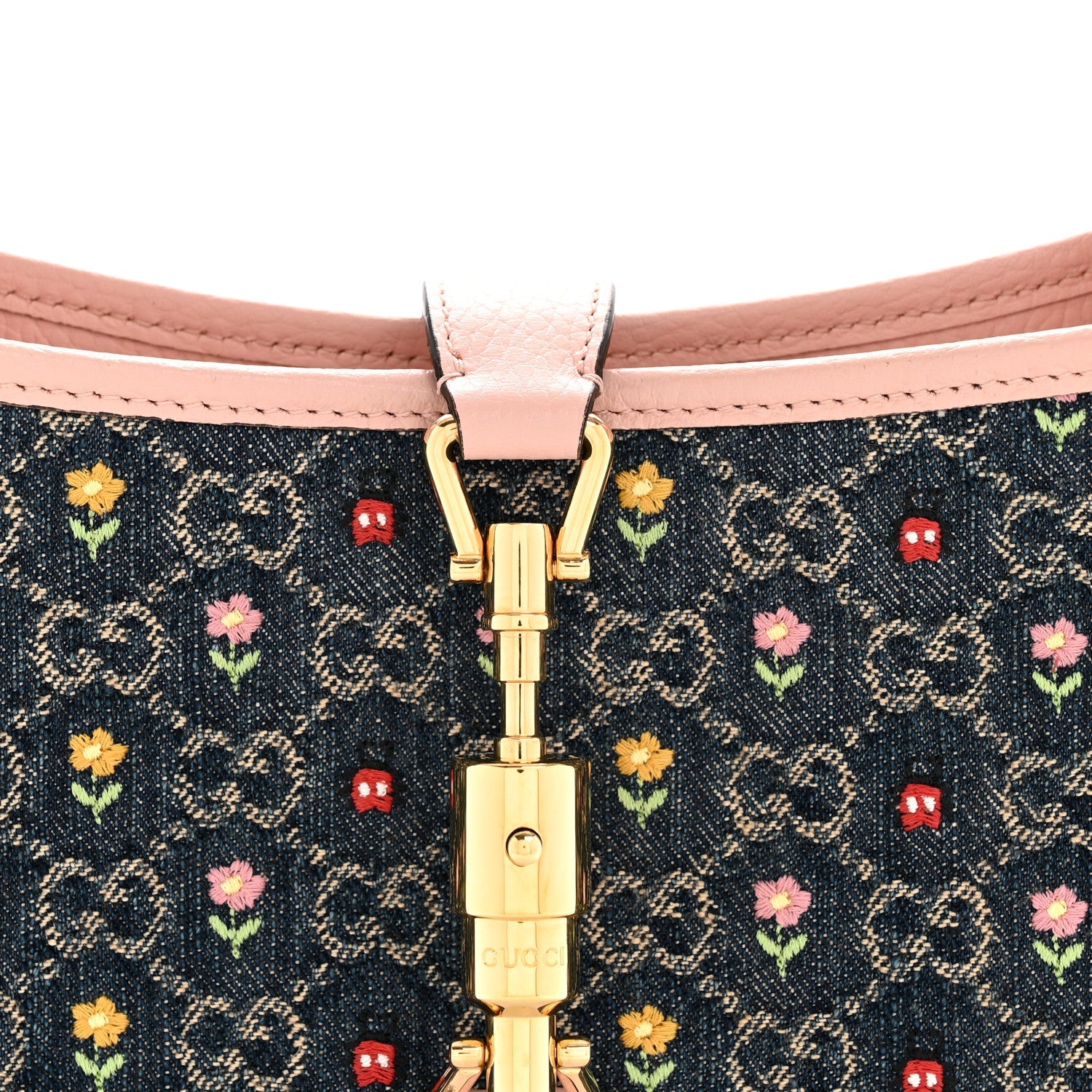 New Denim GG Monogram Calfskin Love Parade Small Jackie 1961 Hobo Light Pink