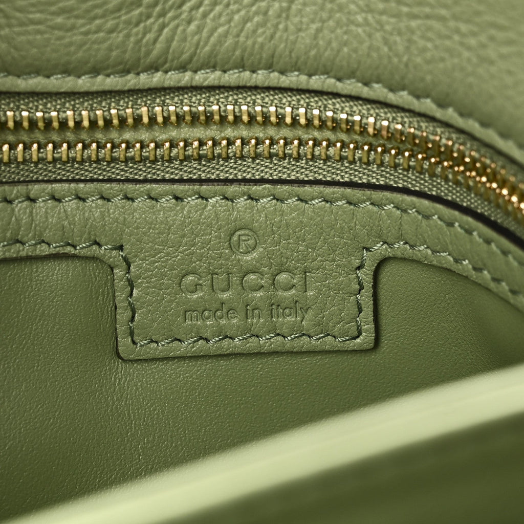 Roxy Calfskin Web Medium Blondie Top Handle Shoulder Flap Bag Salamander Green
