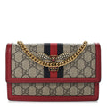 GG Supreme Monogram Web Queen Margaret Chain Wallet Red
