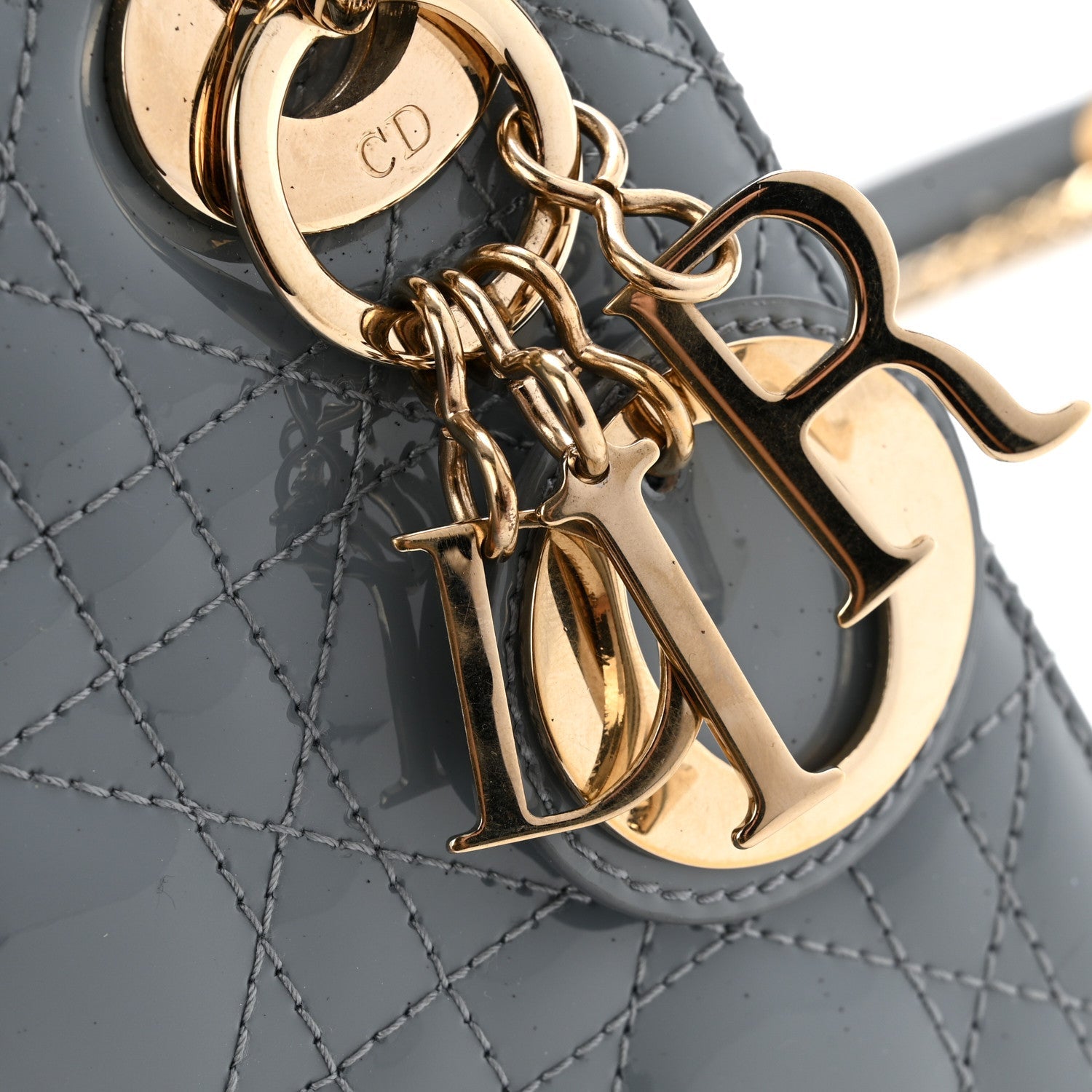 Patent Cannage Mini Lady Dior Grey Stone