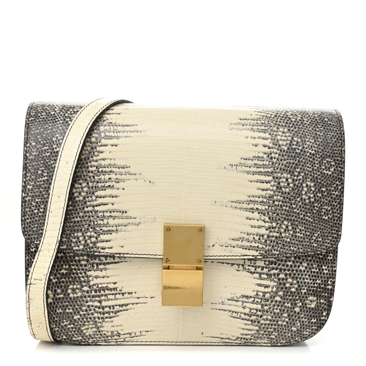 Lizard Medium Classic Box Flap Bag Natural