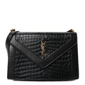Calfskin Crocodile Embossed Gaby Satchel Black