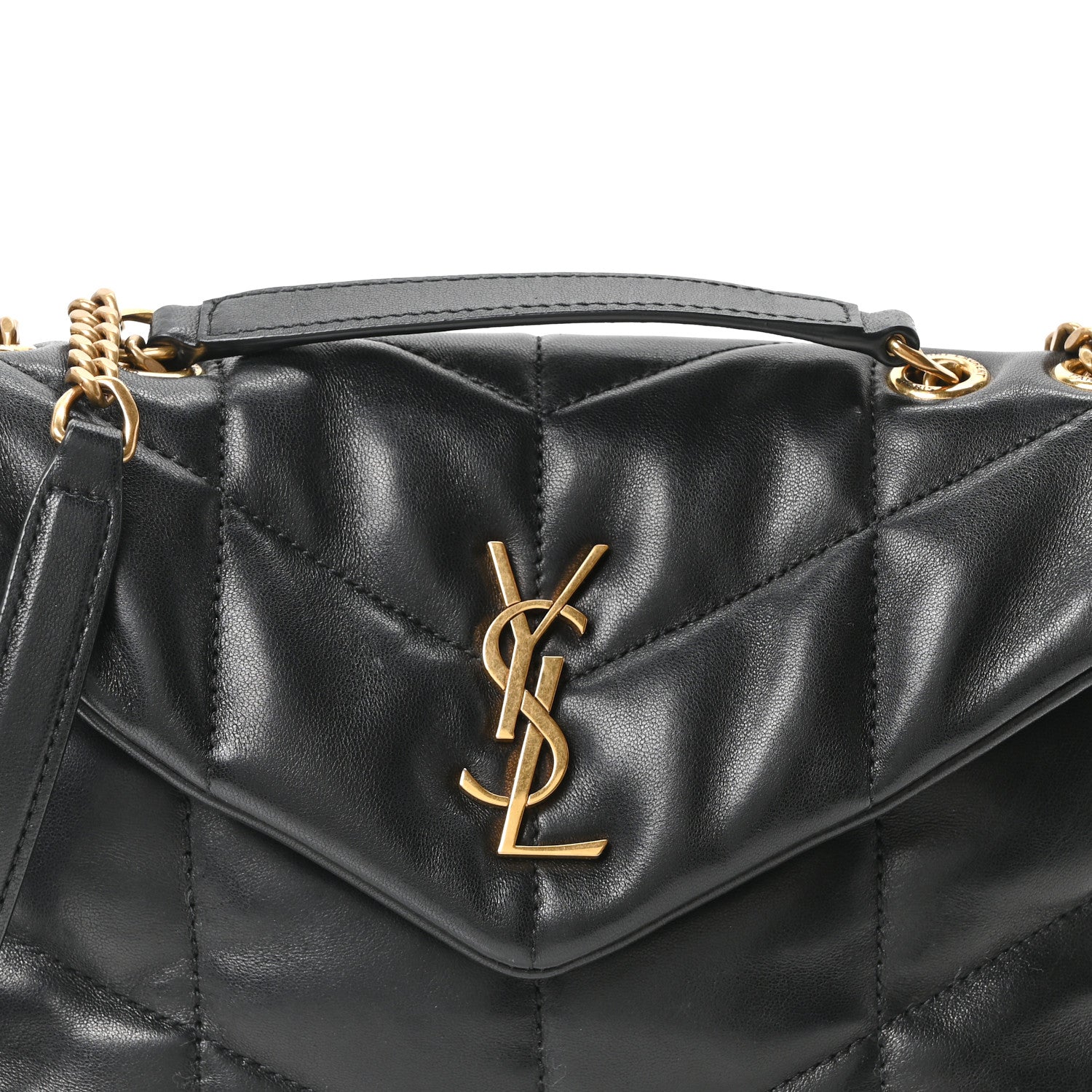 Lambskin Quilted Toy Loulou Puffer Monogram Chain Satchel Black