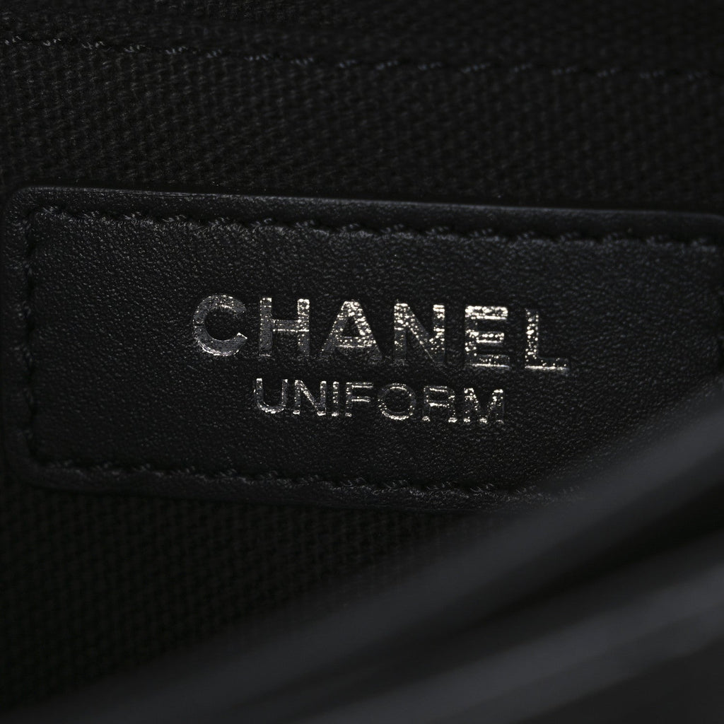 Calfskin Quilted CC Uniform Flap Belt Bag Black