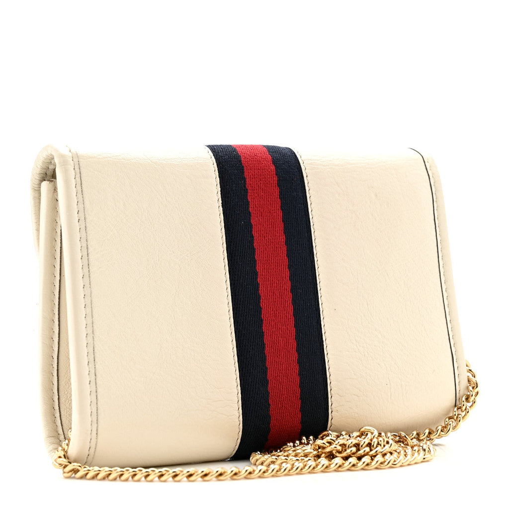 Textured Calfskin Web Mini Rajah Slim Flap Shoulder Bag Mystic White