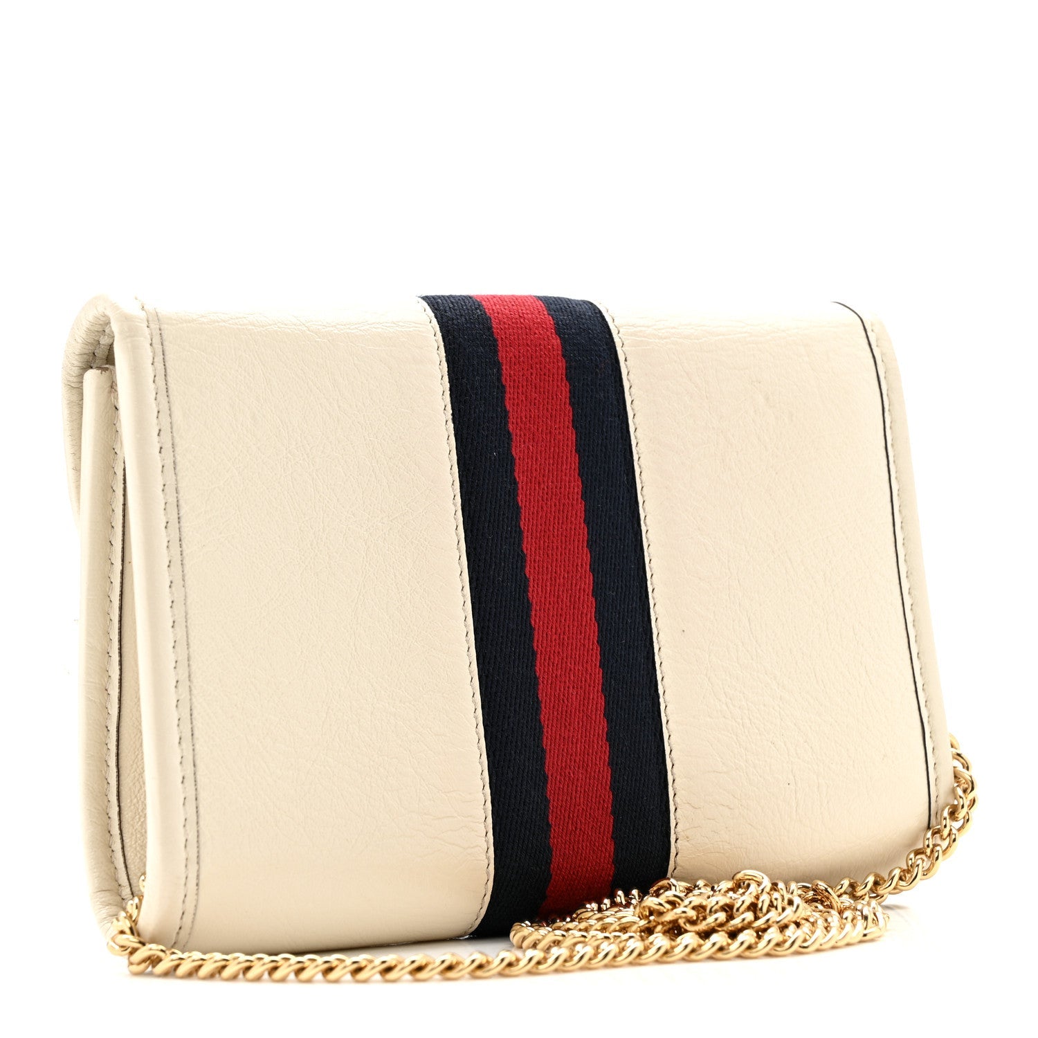 Textured Calfskin Web Mini Rajah Slim Flap Shoulder Bag Mystic White