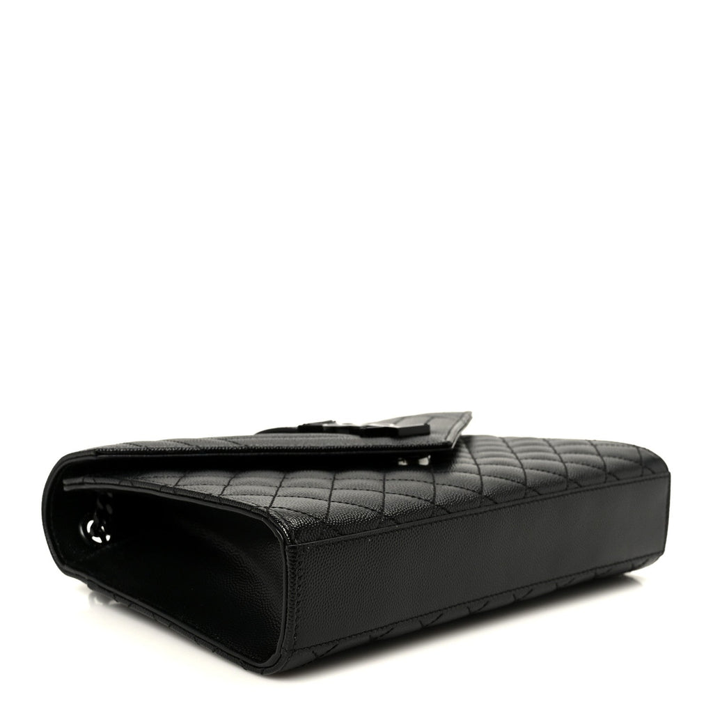 Grain De Poudre Textured Mixed Matelasse Triquilt Medium Monogram Monochrome Satchel Black