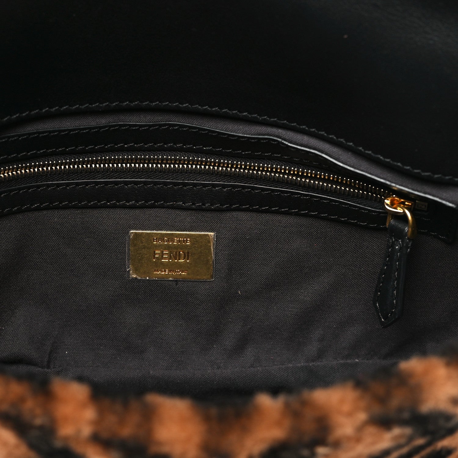 Shearling Vitello Dolce Macro FF 1974 Baguette Tobacco Black