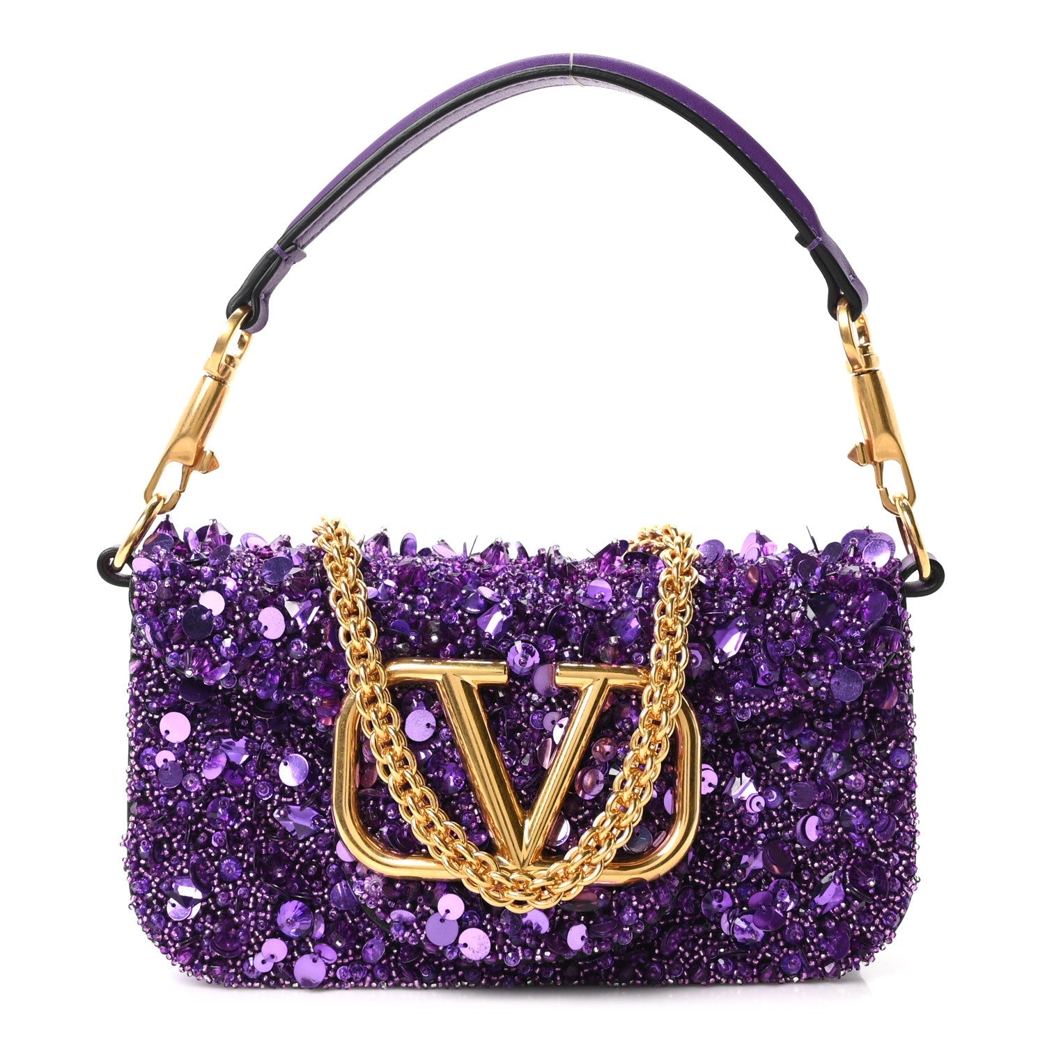 Sequin Crystal Vlogo Embroidered Small Loco Shoulder Bag Astral Purple