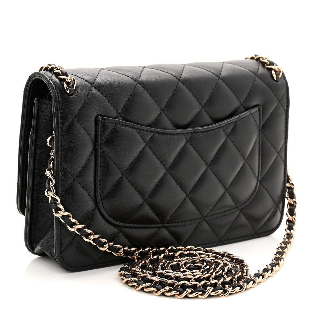 Lambskin Quilted Chain Around Wallet On Chain WOC Black