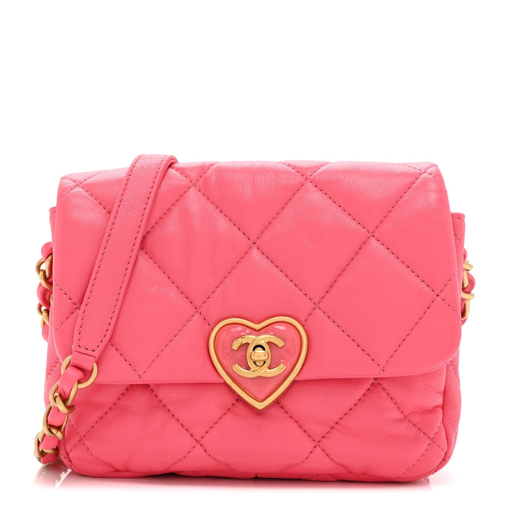 Lambskin Plexiglass Quilted Coco Love Mini Flap Pink