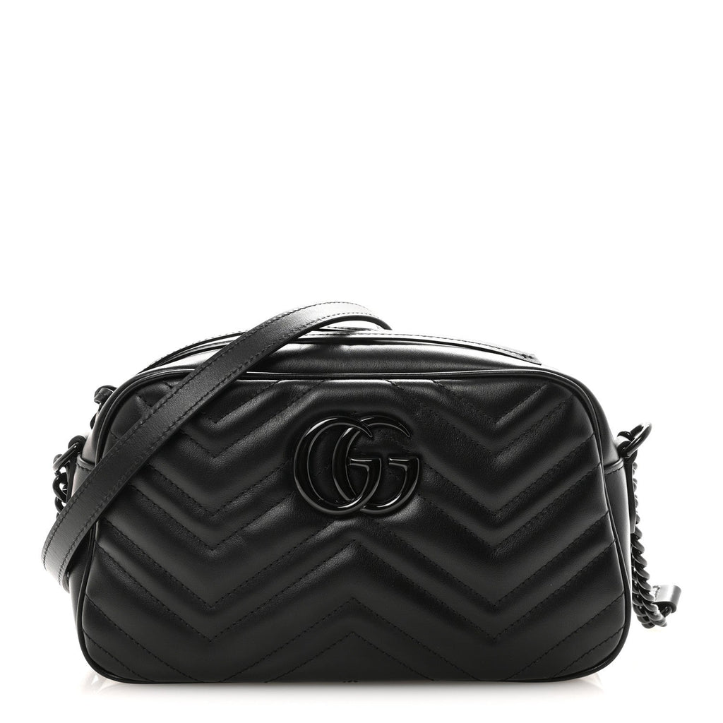 Calfskin Matelasse Monochrome Small GG Marmont Chain Shoulder Bag Black