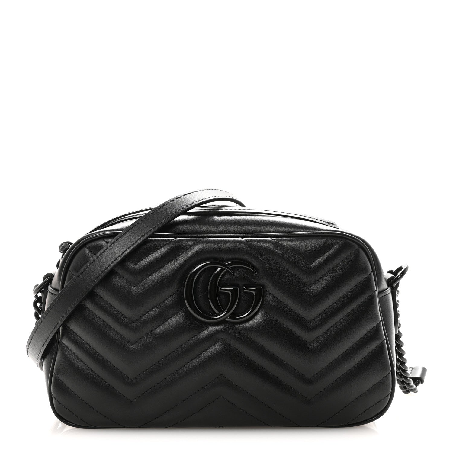 Calfskin Matelasse Monochrome Small GG Marmont Chain Shoulder Bag Black