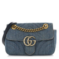 Denim Matelasse Small Pearly GG Marmont Shoulder Bag Blue