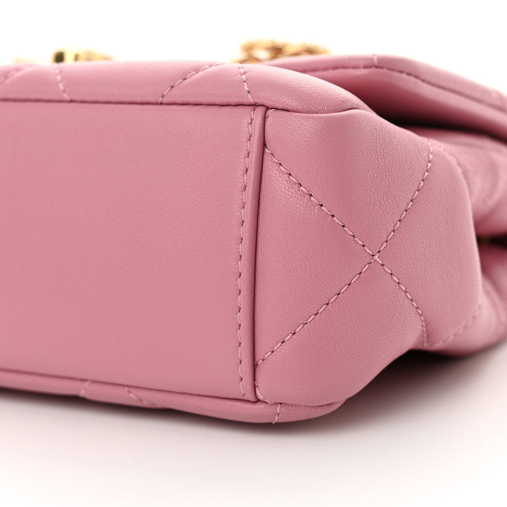 Lambskin Quilted Mini CC Crystal Logo Chain Flap Pink