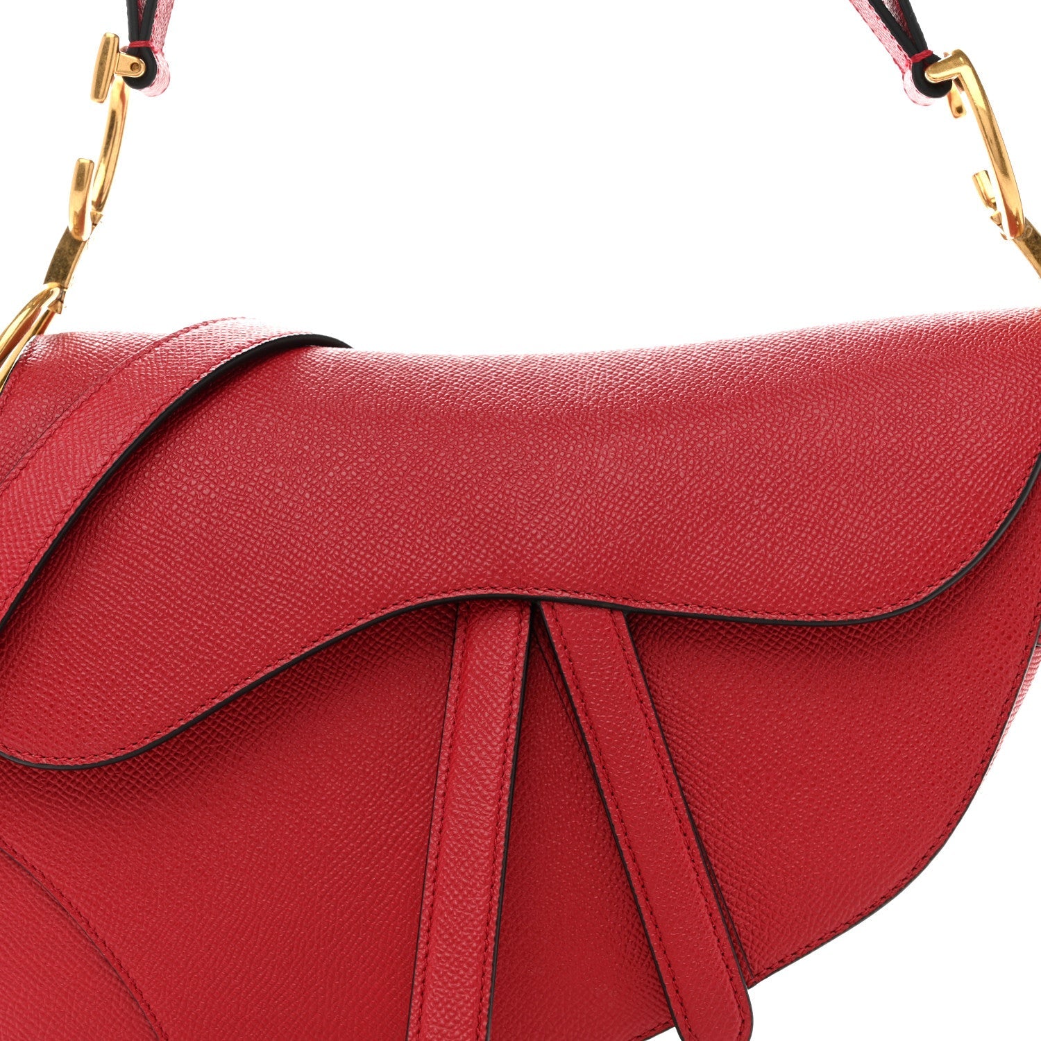 Grained Calfskin Saddle Bag With Strap Cherry Red