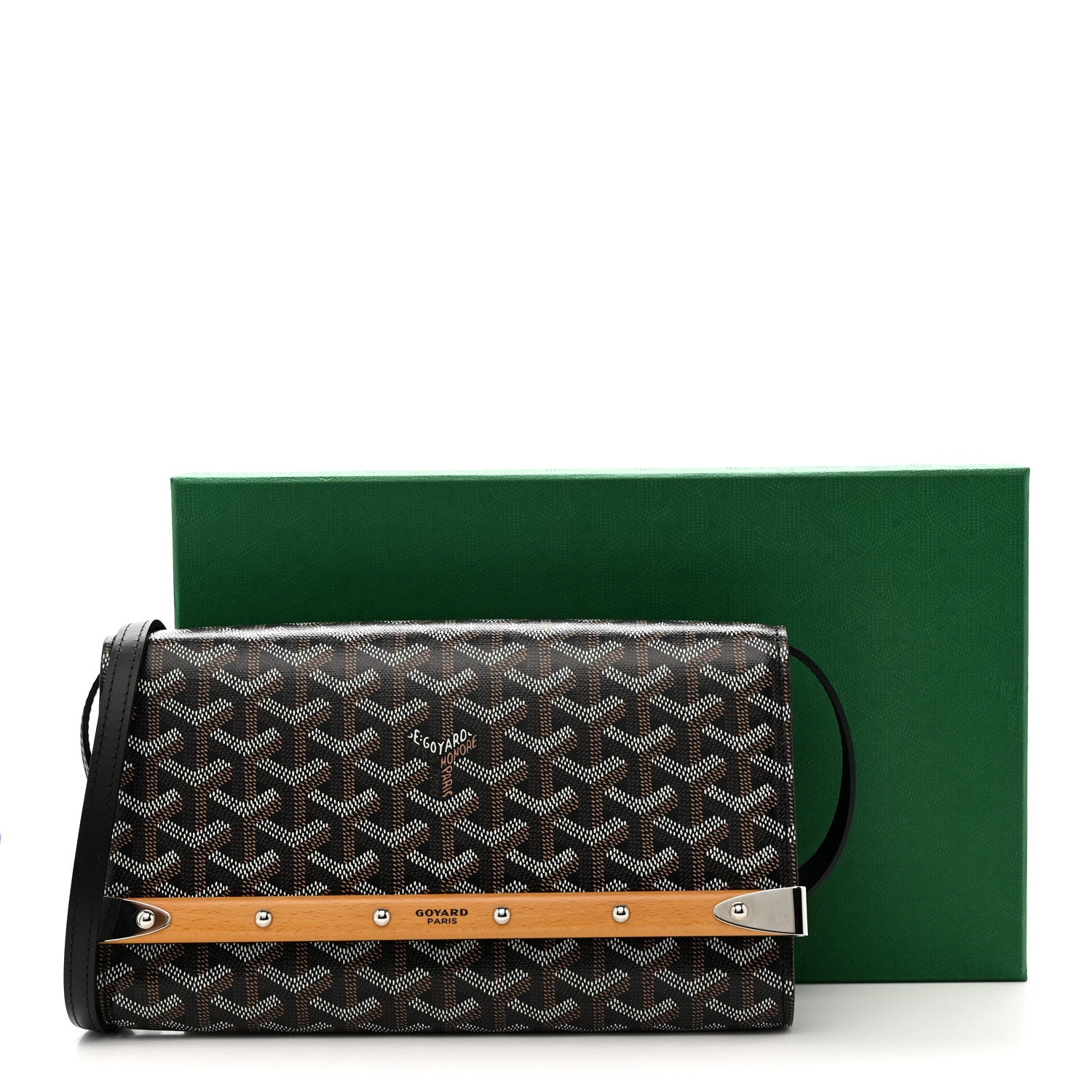 Goyardine Monte Carlo Bois Clutch With Strap Black