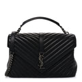 Sheepskin Matelasse Chevron Monogram Large College Satchel Black