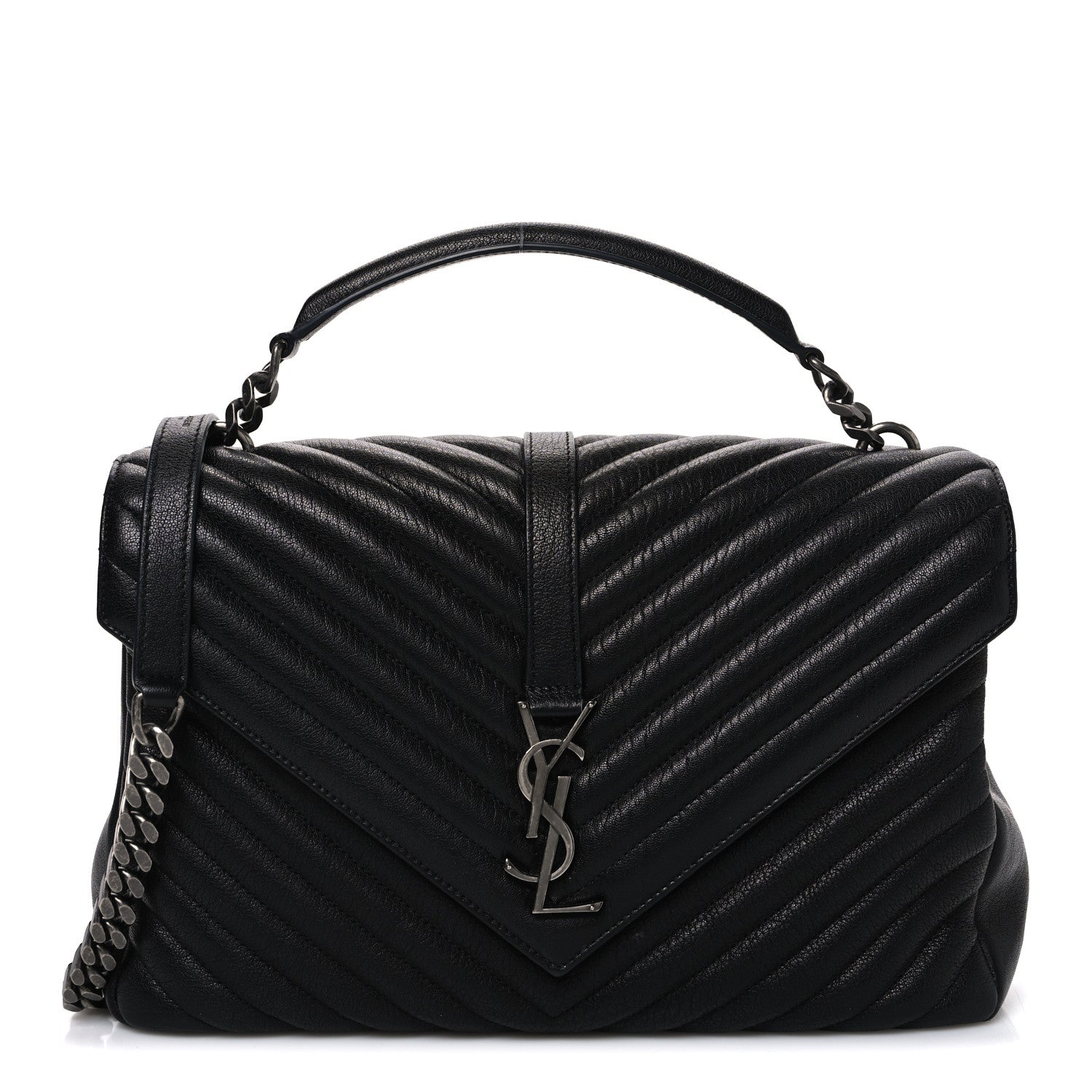 Sheepskin Matelasse Chevron Monogram Large College Satchel Black