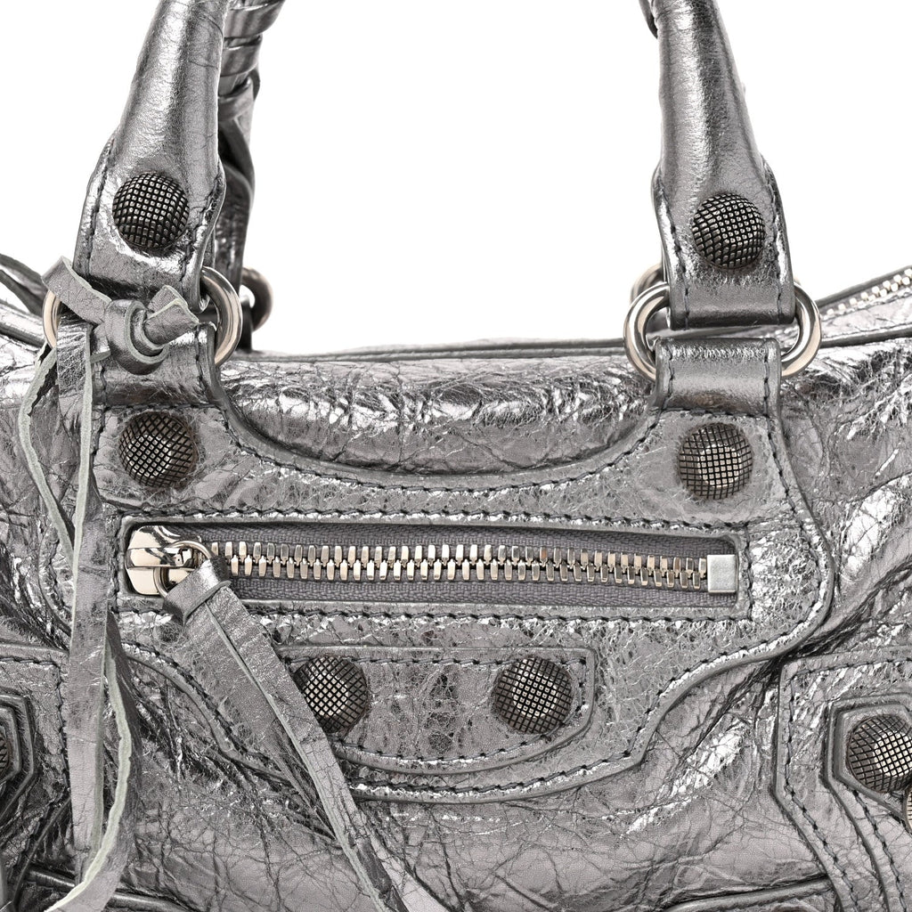 Metallic Agneau Arena Mini Le Cagole Duffle Crossbody Bag Silver
