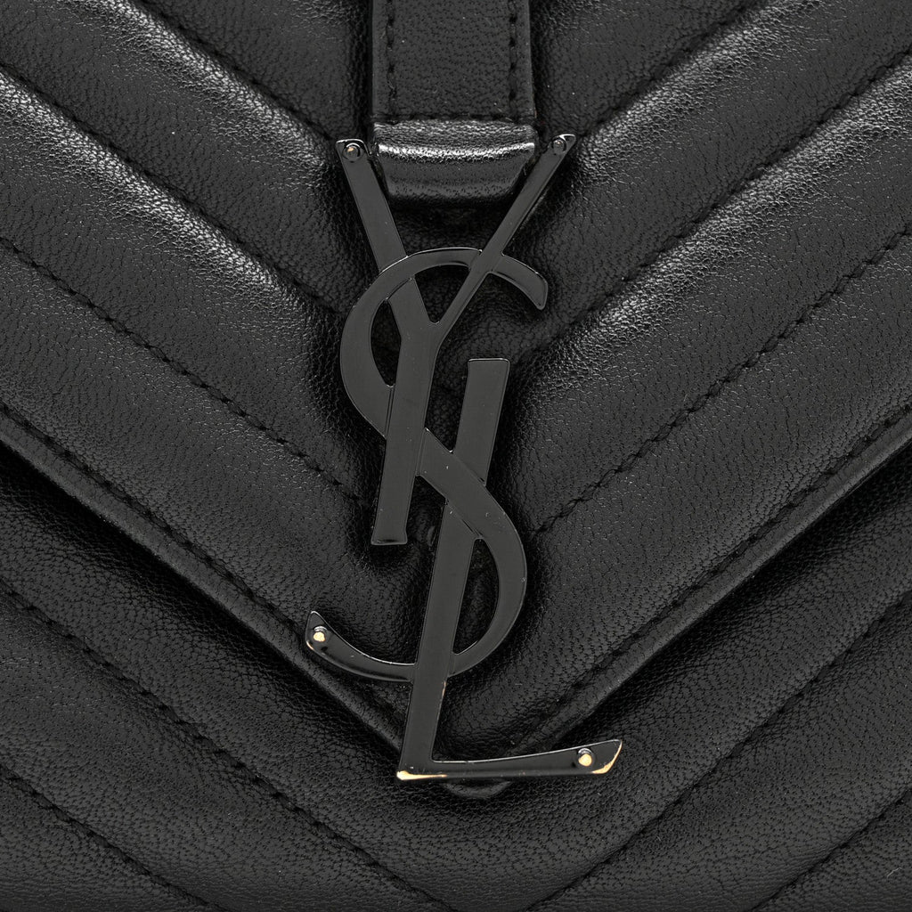 Sheepskin Matelasse Chevron Monogram Monochrome Large College Satchel Black