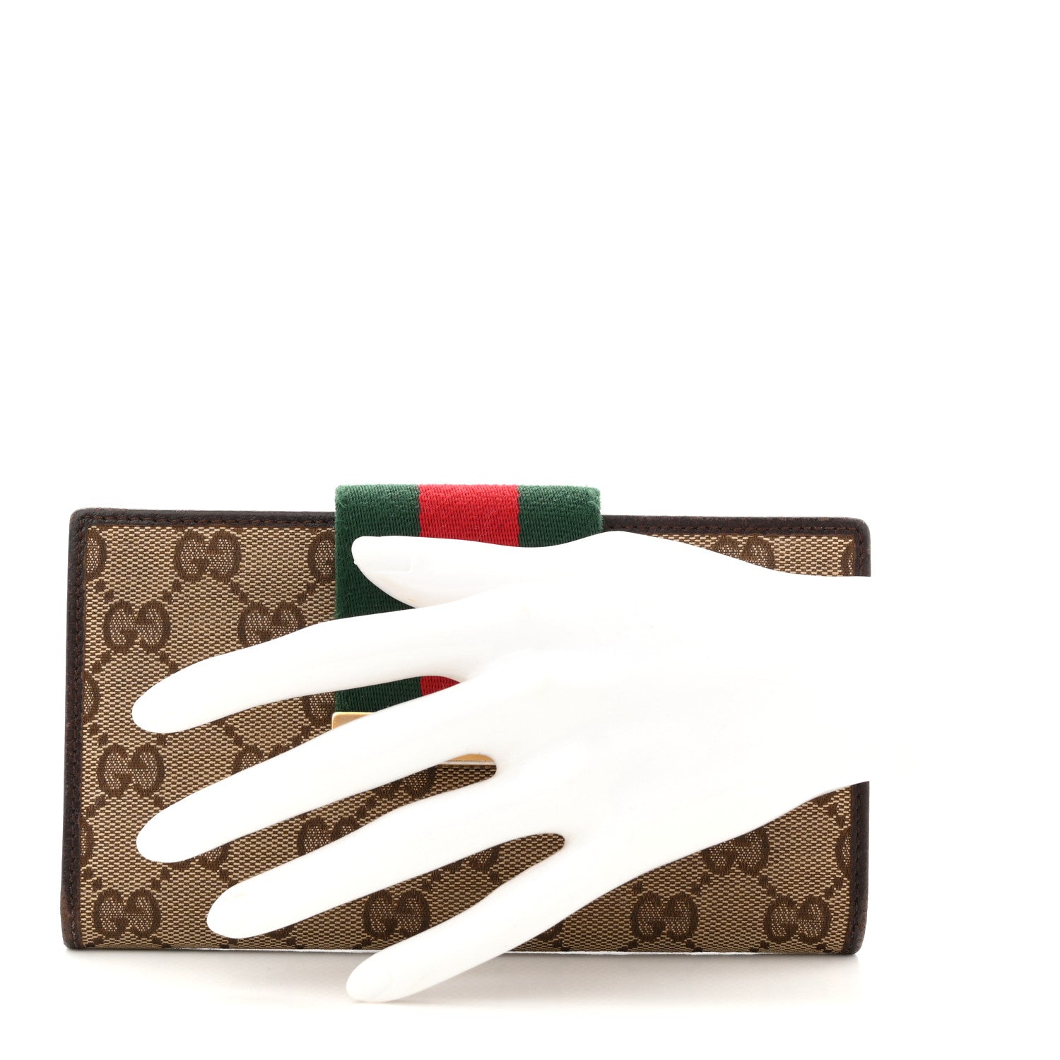 Monogram Calfskin Ladies Web Continental Wallet Beige Ebony Cocoa