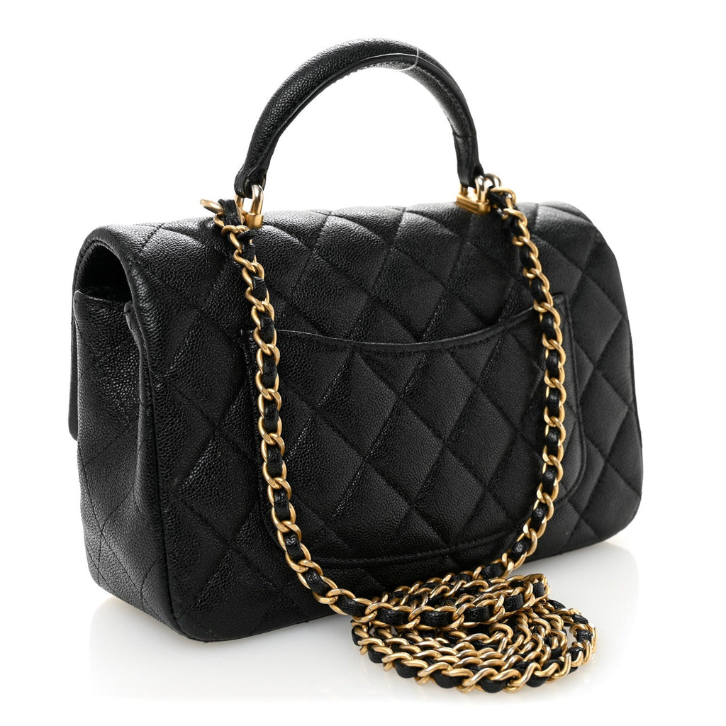 Caviar Quilted Mini Top Handle Rectangular Flap Black