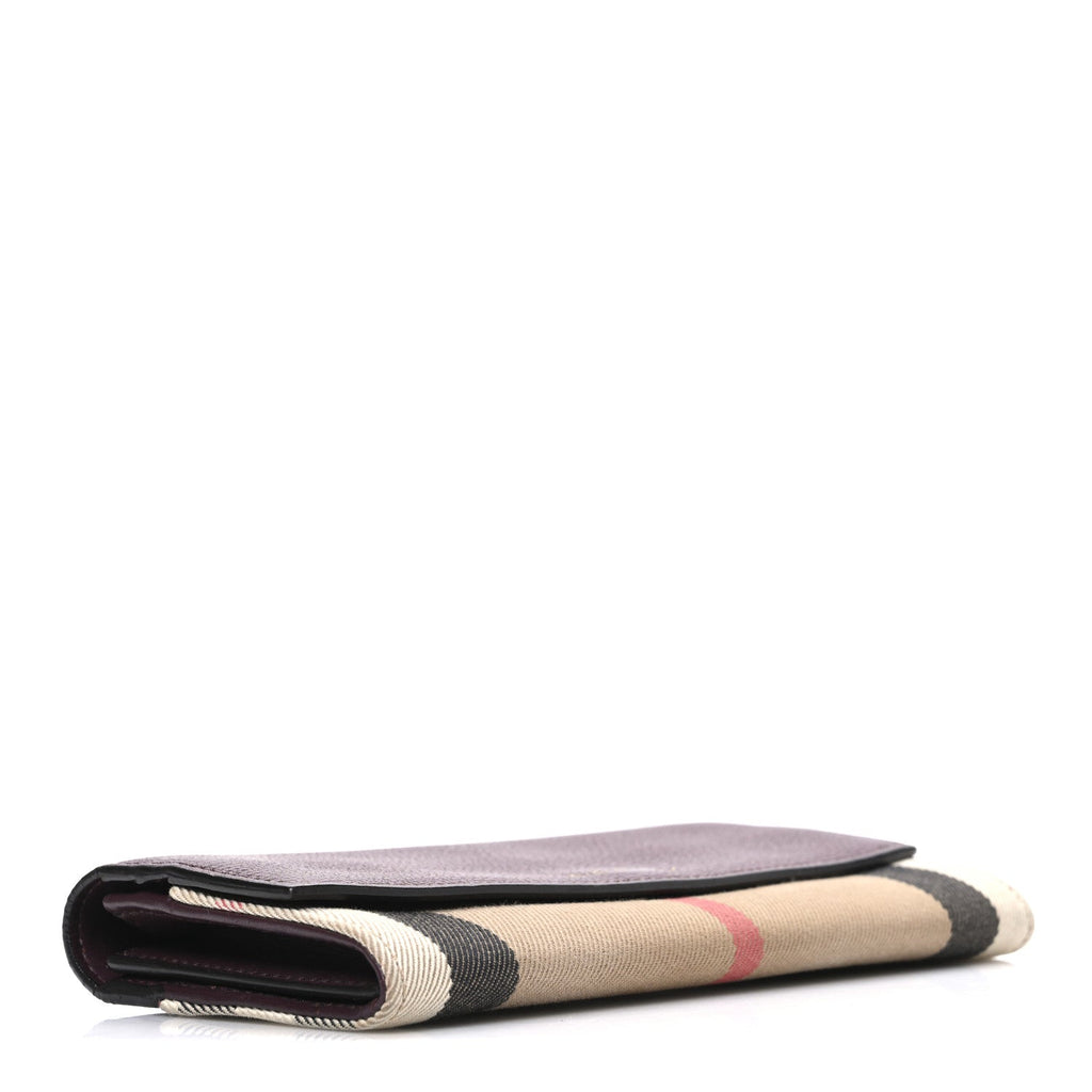 Grainy Calfskin House Check Continental Wallet Mahogany Red