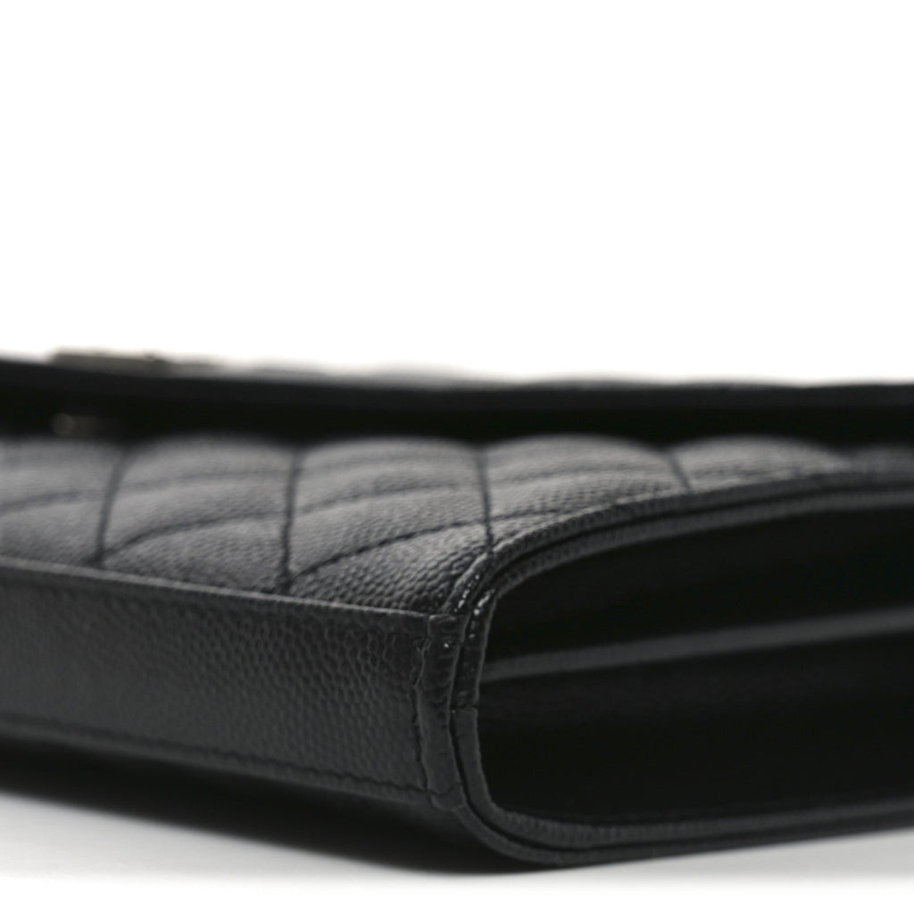 Grain De Poudre Mixed Matelasse Triquilt Monogram Chain Wallet Black