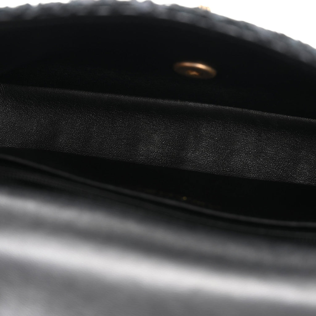 Tweed Quilted Mini Side Pearl Flap Bag Black